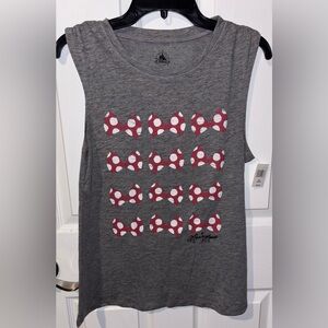 Disney Parks Minnie Mouse Red and White Bow Gray Tank
